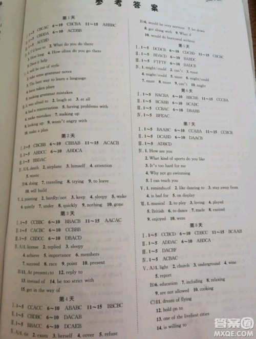 2019长江出版社寒假作业九年级英语答案