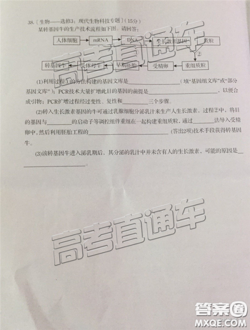 2019届高三汕头期末统考理综试题及答案 2019届高三汕头期末统考理综试题及答案