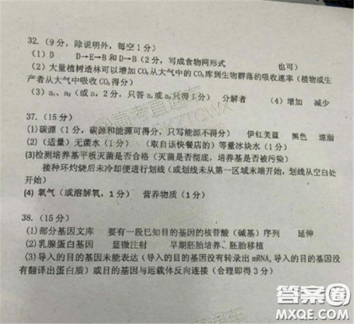 2019届高三汕头期末统考理综试题及答案 2019届高三汕头期末统考理综试题及答案