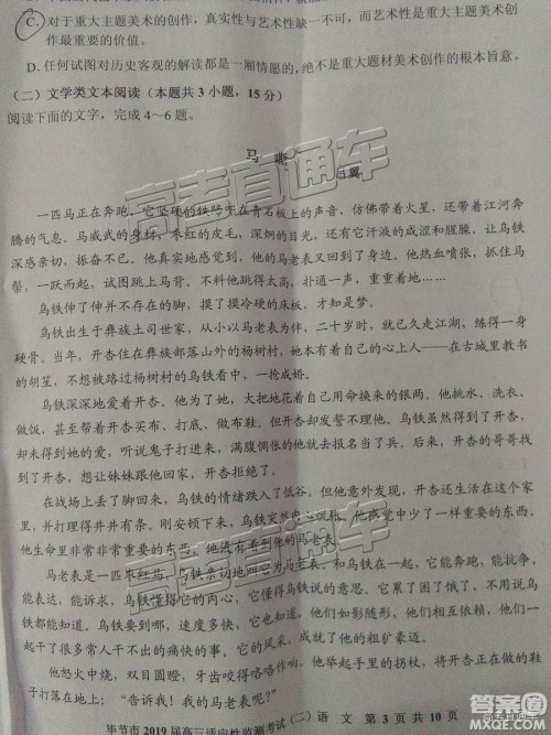 2019届毕节市高三适应性监测考试(二)语文试题及参考答案 2019届毕节市高三适应性监测考试(二)语文试题及参考答案