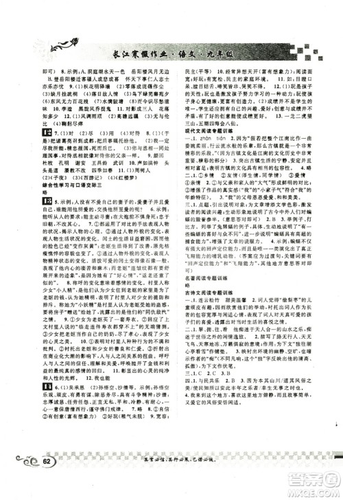 2019长江寒假作业九年级语文答案