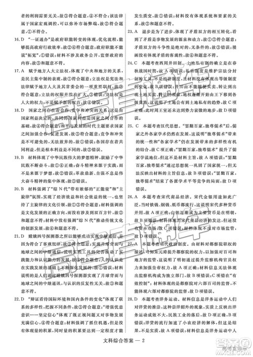 2019届高三山西五市联考文综参考答案 2019届高三山西五市联考文综参考答案