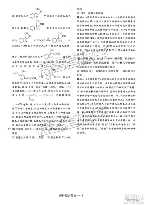 2019届高三山西五市联考理综参考答案