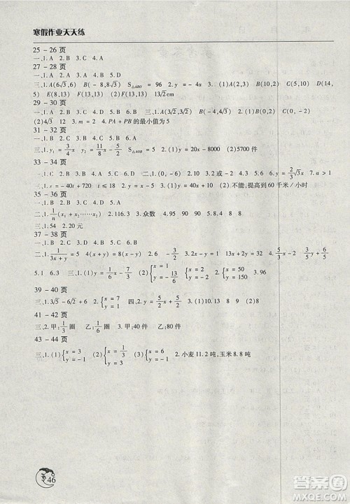 文心出版社2019新版寒假作业天天练初中八年级数学北师大版参考答案