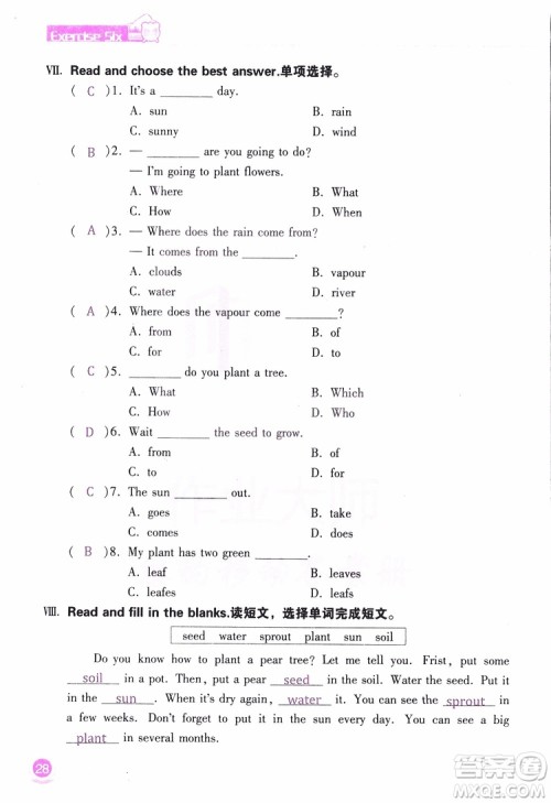 2019版长江作业本小学六6年级英语寒假作业鄂教版参考答案 2019版长江作业本小学六6年级英语寒假作业鄂教版参考答案