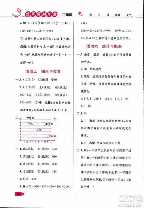 2019年创新成功学习快乐寒假数学六年级人教版RJ参考答案