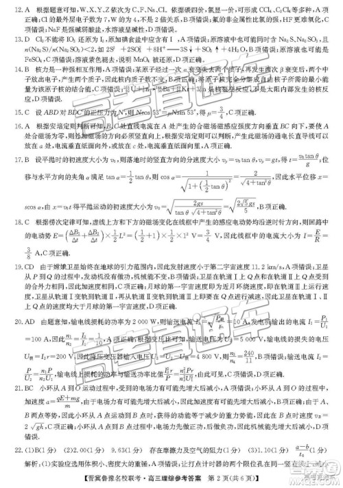 2019届高三晋冀鲁豫名校联考理综试题及参考答案 2019届高三晋冀鲁豫名校联考理综试题及参考答案