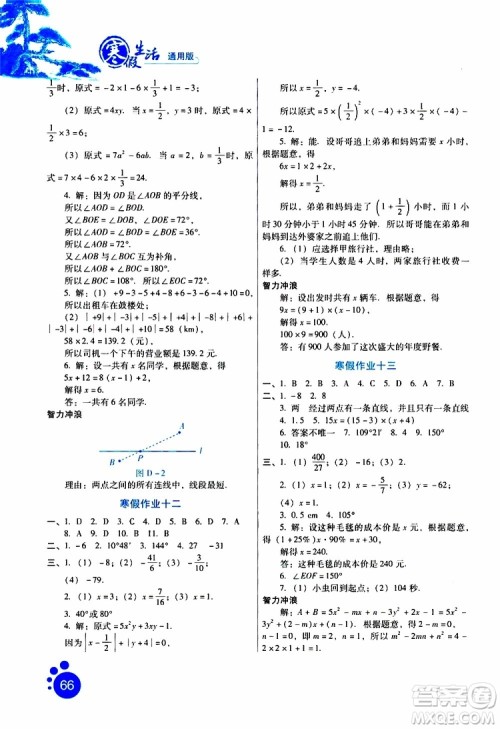 2019版寒假生活七年级数学通用版参考答案