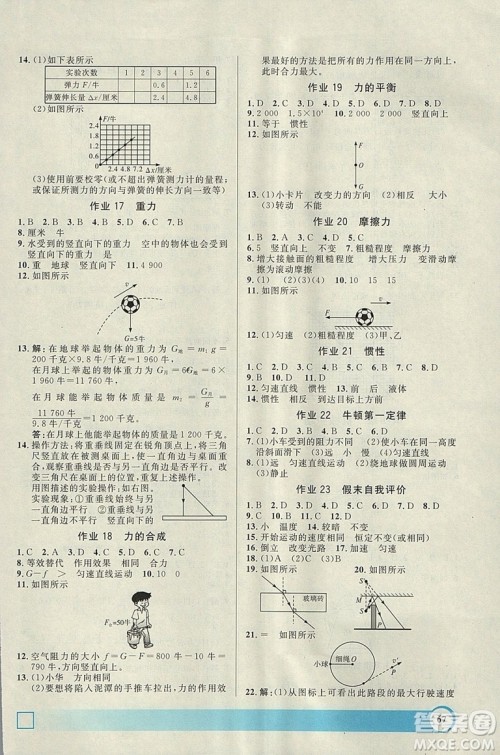 钟书金牌2019寒假作业导与练物理八年级上海专版参考答案