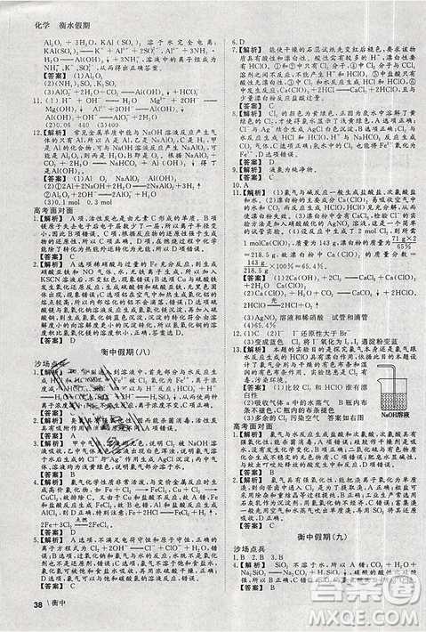 2019新版衡水假期寒假作业高一化学参考答案 2019新版衡水假期寒假作业高一化学参考答案