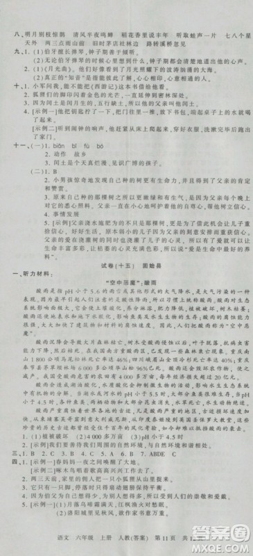 2018版河南专版王朝霞各地期末试卷精选六年级上册语文人教版参考答案 2018版河南专版王朝霞各地期末试卷精选六年级上册语文人教版参考答案