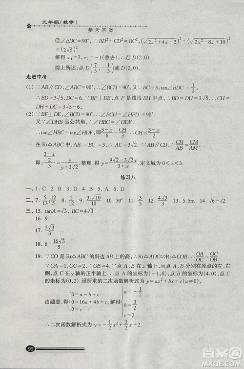 快乐寒假2019沪教版寒假能力自测数学九年级中西书局答案