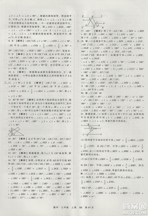 华师版HS2019版王朝霞考点梳理时习卷七年级上册数学参考答案