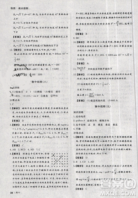 2019新版衡水假期寒假作业高二物理参考答案 2019新版衡水假期寒假作业高二物理参考答案