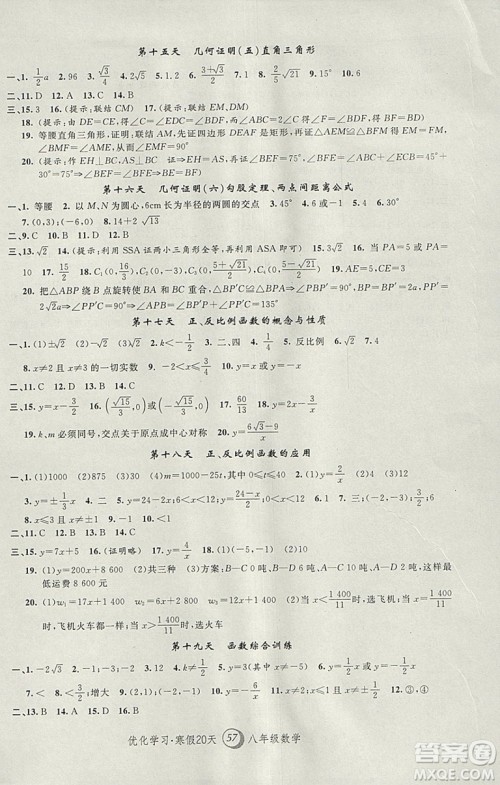 2019年优化学习寒假20天数学八年级第8版沪教版答案