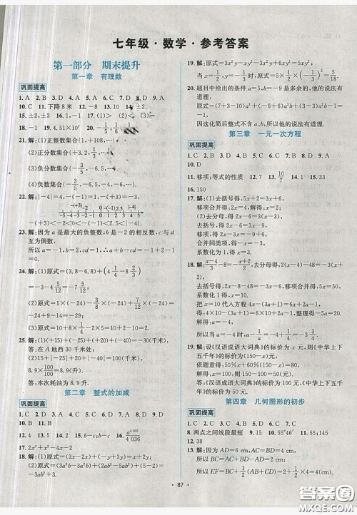 七彩假期期末大提升2019年寒假作业七年级数学答案