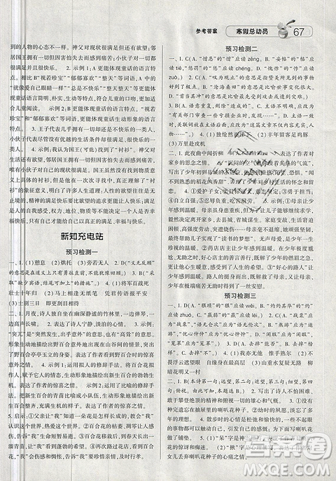 人教版RJ经纶学典2019寒假总动员七年级语文参考答案 人教版RJ经纶学典2019寒假总动员七年级语文参考答案