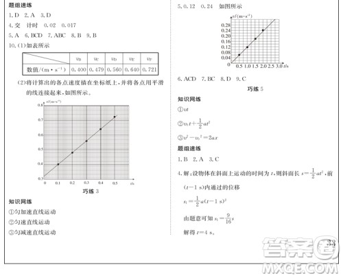 金太阳教育2019新版假日巧练物理必修1高中一年级上册寒假作业参考答案