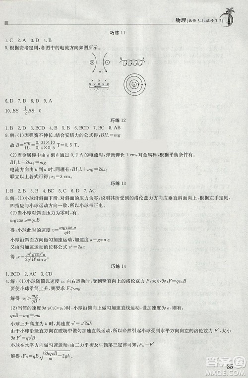 2019版假日巧练物理选修3-1选修3-2高中二年级寒假作业参考答案