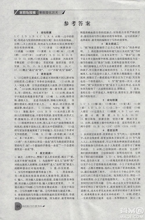 2019年寒假衔接班寒假提优20天七年级语文专用版人教版参考答案