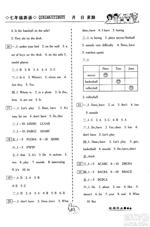 2019倍优寒假快线假期作业寒假作业七年级英语部编版人教版参考答案 2019倍优寒假快线假期作业寒假作业七年级英语部编版人教版参考答案