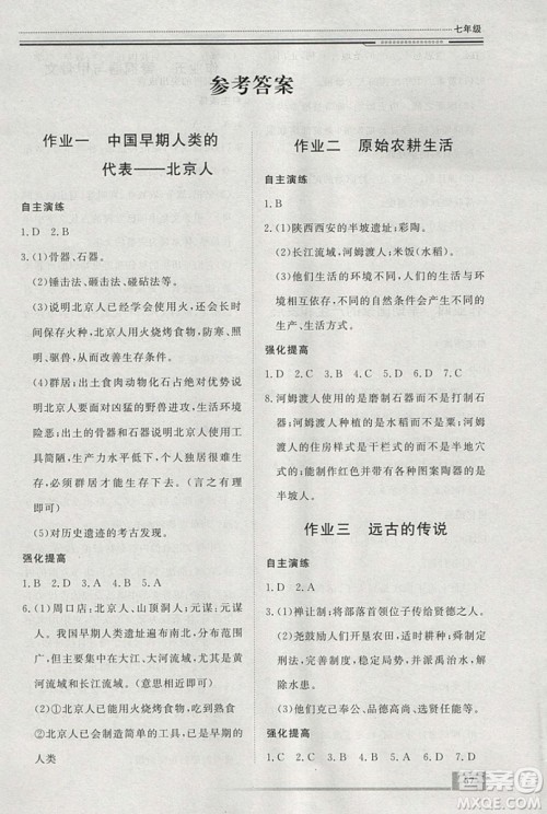 文轩图书2019寒假假期生活指导七年级历史答案