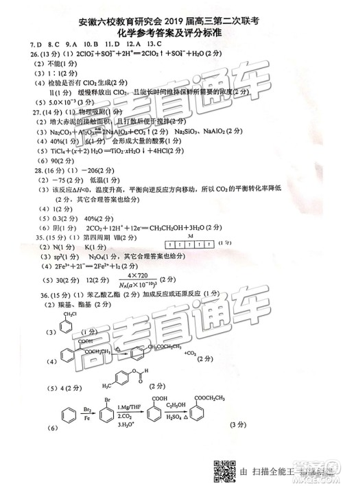安徽六校教育研究会2019年高三第二次联考理综试题及参考答案 安徽六校教育研究会2019年高三第二次联考理综试题及参考答案