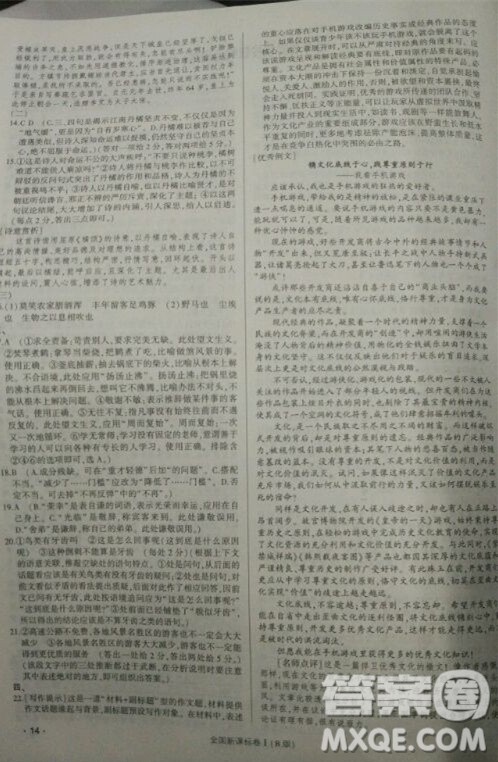 2019高考语文核按钮综合训练全国课标卷B版答案