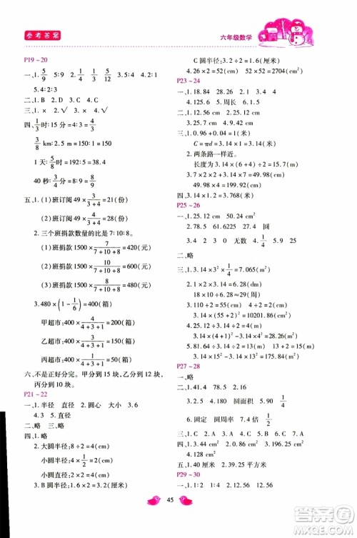 2019年新课标寒假乐园六年级数学参考答案