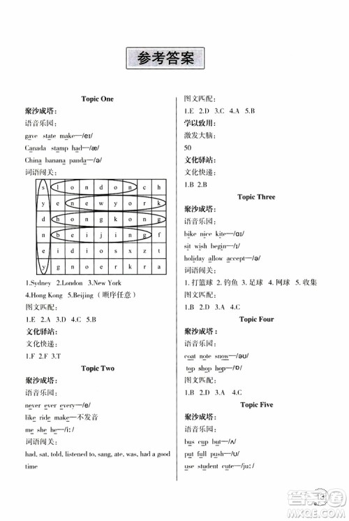 辽宁师范大学出版社2019年寒假乐园1英语六年级参考答案