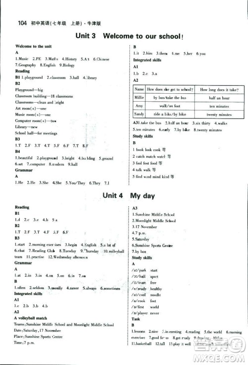 2019新版5年中考3年模拟七年级上册初中英语牛津版NJ参考答案 2019新版5年中考3年模拟七年级上册初中英语牛津版NJ参考答案