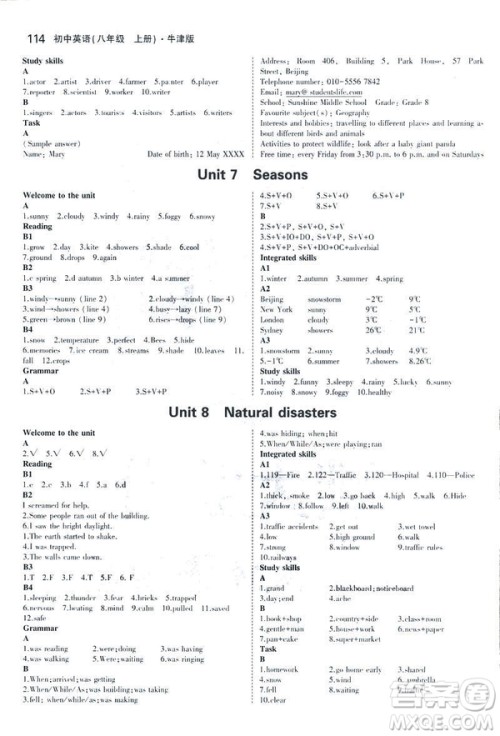 2019版5年中考3年模拟英语八年级上册牛津版NJ参考答案 2019版5年中考3年模拟英语八年级上册牛津版NJ参考答案