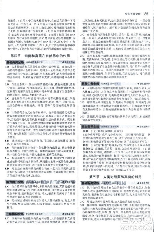 2019版5年中考3年模拟生物八年级上册人教版RJ参考答案