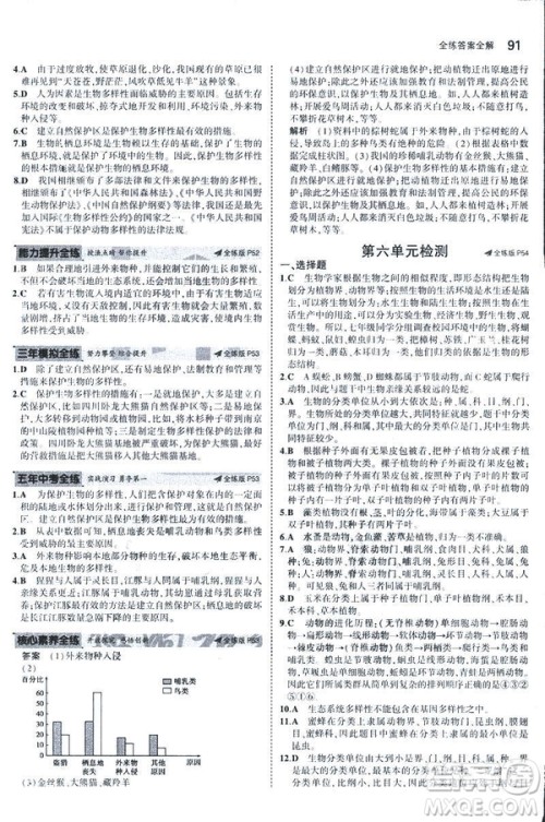 2019版5年中考3年模拟生物八年级上册人教版RJ参考答案