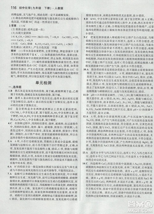 2019新版5年中考3年模拟九年级下册化学人教版参考答案