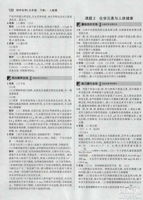 2019新版5年中考3年模拟九年级下册化学人教版参考答案