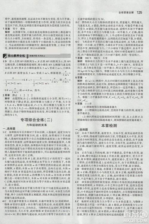 曲一线科学备考2019版5年中考3年模拟八年级下册物理苏科版参考答案