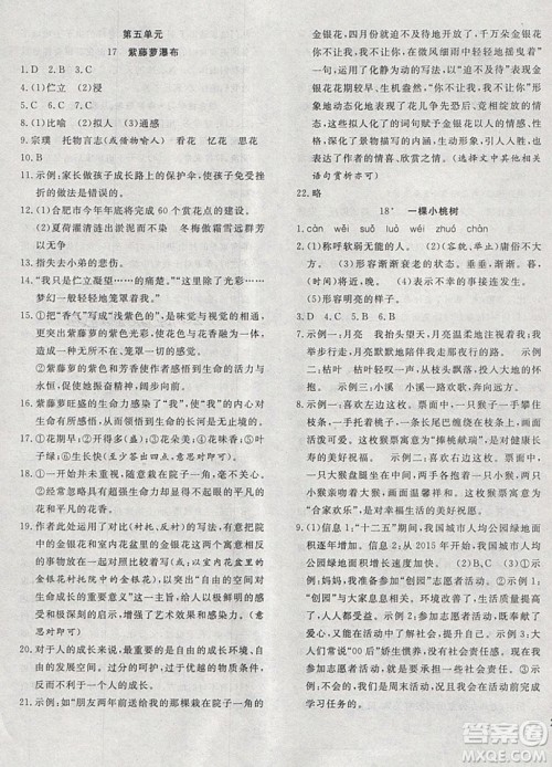 2019体验型学案体验新知高效练习七年级下册语文人教版答案