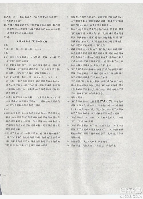 2019体验型学案体验新知高效练习七年级下册语文人教版答案