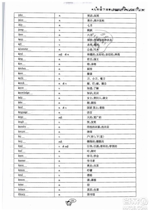 全新版2019新动力英语螺旋学习法人教版九年级下册参考答案 全新版2019新动力英语螺旋学习法人教版九年级下册参考答案