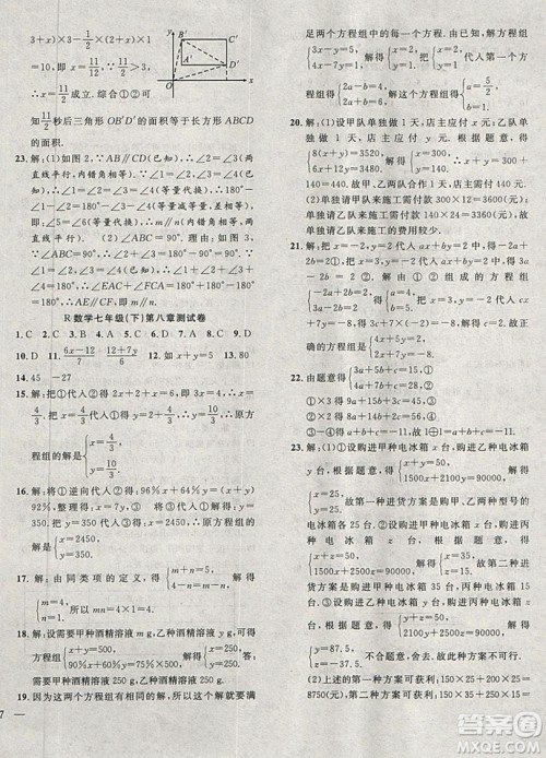 2019体验型学案体验新知高效练习七年级下册数学人教版答案 2019体验型学案体验新知高效练习七年级下册数学人教版答案