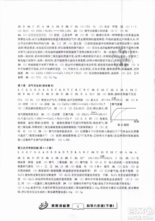 2019春BFB系列周周清检测八年级下册科学浙教版参考答案