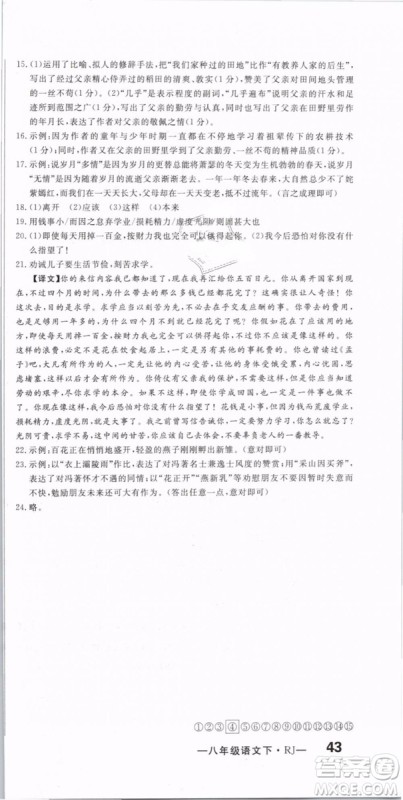 优翼丛书2019年优干线单元+期末卷语文八年级下册RJ人教版参考答案
