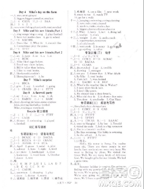 优翼丛书2019版学练优小学英语六年级下PEP人教版参考答案