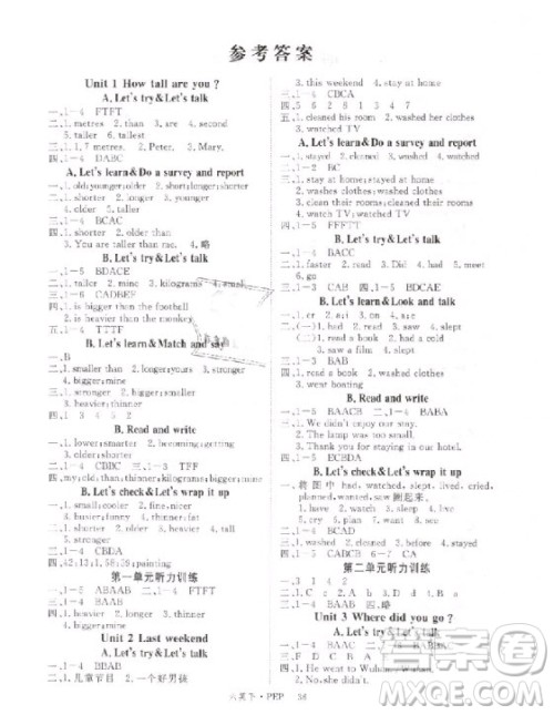 优翼丛书2019版学练优小学英语六年级下PEP人教版参考答案
