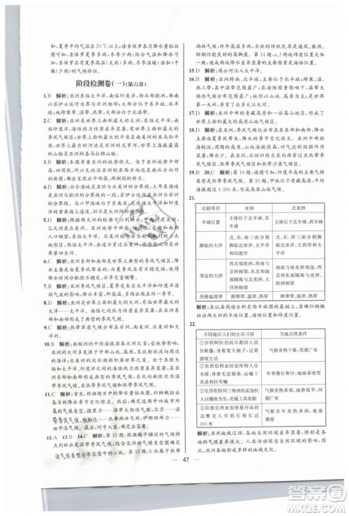 人教版河北专版2019同步学历案课时练地理七年级下册参考答案