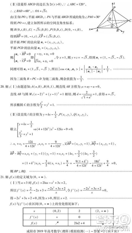 2019届陕西省咸阳市高三一模理科数学试卷及答案 2019届陕西省咸阳市高三一模理科数学试卷及答案
