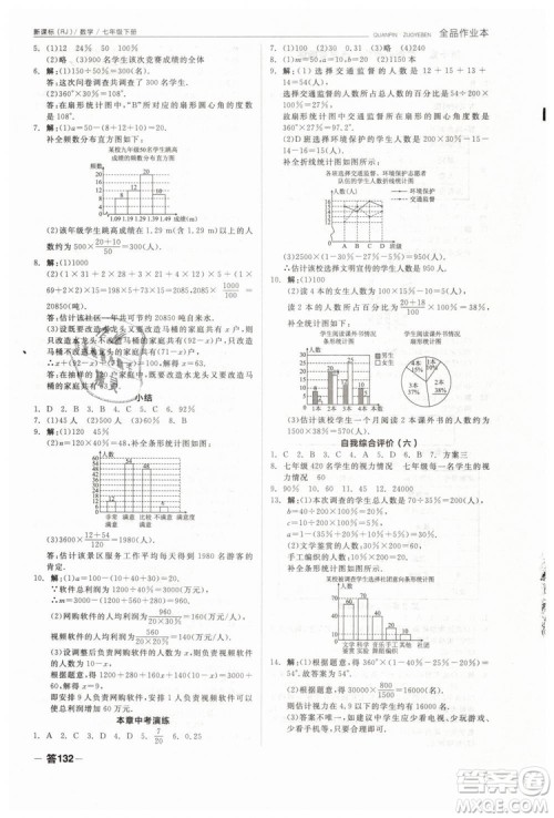 全品作业本2019七年级下册数学新课标人教版RJ参考答案