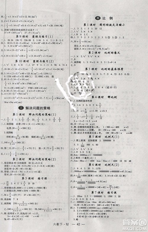 优翼丛书2019版学练优小学数学六年级下册SJ苏教版参考答案