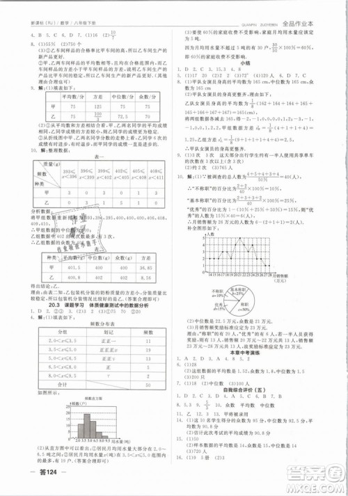 全品作业本2019春八年级下册数学新课标人教版RJ参考答案 全品作业本2019春八年级下册数学新课标人教版RJ参考答案